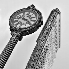 Poszter 40x40cm Fifth Avenue épület falióra Flatiron épülettel New York,