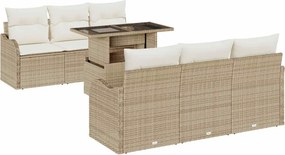 vidaXL Kerti Kanapé Szett párnával 7 pcs Bézs Poli rattan