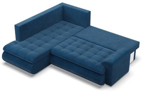 Tokio sarokkanapé, L alakú háttámlával, 2 ágyneműtartóval, kordbársony, baloldali, kék