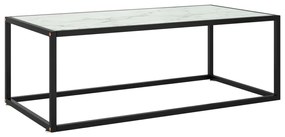 Fekete dohányzóasztal fehér márvány mintás üveggel 100x50x35 cm