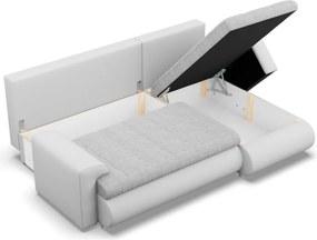 Tokio sarokkanapé, 2 ágyneműtartóval, fonott + műbőr, jobboldali, szürke - fehér