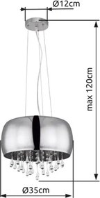 Globo 15809H Függeszték füstszínű üveg búrával, benne üveg-kristály függő díszekkel. Ø:400, exkl. 5xE14 40W 230V