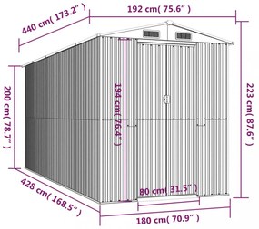 világosbarna horganyzott acél kerti fészer 192 x 440 x 223 cm