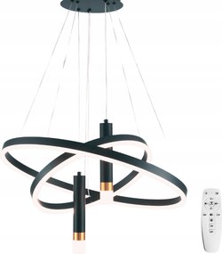 Mennyezeti Lámpa 2 Gyűrűs fekete függeszték Led Csillár Távirányító 40/60cm