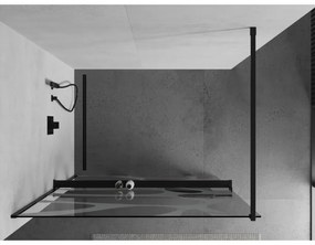 Mexen Kioto +, zuhany paraván polccal és törölközőtartóval 90 x 200 cm, 8mm üveg átlátszó üvegmintás fehér, fekete profil, 800-090-121-70-97