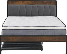 Ágy ágyráccsal és kihúzható pótággyal, 140x200, fekete/szürke, NORDO