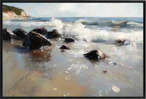 Poszter Keret Alumínium Tájkép Tenger Tengerpart Szikla Kövek Sziklák Hullámok 60x40