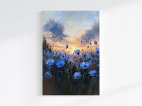 Vászonkép Canvas Tájkép Rét Mező Virágok Búzavirág Naplemente 80x120