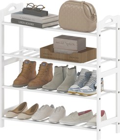 HOMCOM 4-Szintes Bambusz Cipőtartó 12 Pár Cipőhöz Előszobába, Folyosóra vagy Hálószobába 67,5x24,7x72 cm Fehér | Aosom