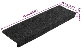 5 db szürke tűlyukasztott lépcsőszőnyeg 65x21x4 cm