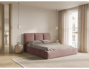 Világos rózsaszín kárpitozott ágyneműtartós franciaágy ágyráccsal 140x200 cm Brody – Mazzini Beds