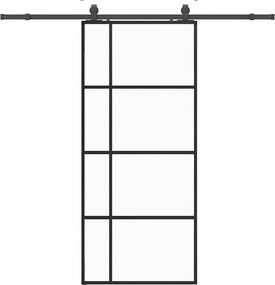 vidaXL fekete ESG üveg tolóajtó fémszerelvény-szettel 90x205 cm