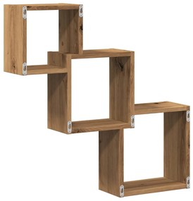 kézműves tölgy színű szerelt fa fali kocka polcok 68x15x68 cm