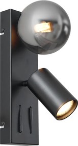 Modern fekete fali lámpa 2 égős, dönthető USB-C porttal - Lesly
