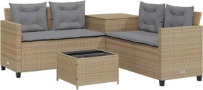 vidaXL L-alakú bézs polyrattan kerti kanapé asztallal és párnával