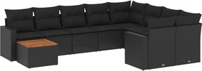 vidaXL 10 részes fekete polyrattan kerti ülőgarnitúra párnákkal