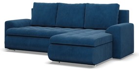 Tokio sarokkanapé, 2 ágyneműtartóval, kordbársony, jobboldali, kék