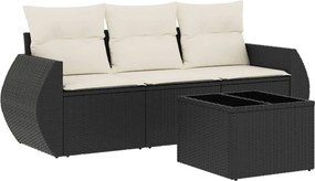 vidaXL 4 részes fekete polyrattan kerti ülőgarnitúra párnákkal