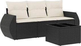 vidaXL 4 részes fekete polyrattan kerti ülőgarnitúra párnákkal