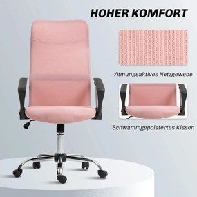 HOMCOM ergonomikus irodai szék, magasságban állítható forgószék hintafunkcióval, hálós kárpitozás, rózsaszín