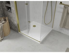 Mexen Lima zuhanykabin lehajtható ajtóval 100 x 100 cm, 6mm átlátszó üveg, arany profil + Vékony zuhanytálca, 856-100-100-50-00-4010