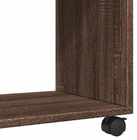 barna tölgy színű szerelt fa kisasztal kerekekkel 70x35x60 cm