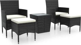 vidaXL 5 részes fekete polyrattan és edzett üveg kerti bisztrószett