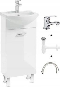Fürdőszobaszekrény fehér mosdóval 40x84 cm álló, króm csaptelep szett