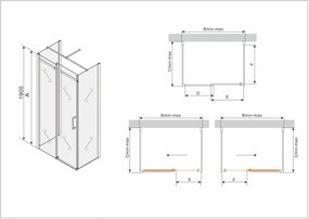 Mexen Omega 3 falas zuhanykabin 150x90cm, 8mm üveg, króm profil-átlátszó üveg, 825-150-090-03-00