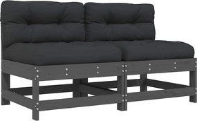 vidaXL 2 db szürke tömör fenyőfa középső kanapé párnákkal