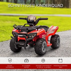 HOMCOM Kids Quad elektromos 6V-os gyerek quad hátrameneti funkcióval, zenével, piros