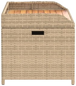 Bézs polyrattan és akácfa tárolópad 100 x 50 x 52 cm