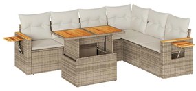 vidaXL 7 részes bézs polyrattan akácfa kerti ülőgarnitúra párnákkal