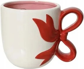 Kerámia bögre fehér, piros masnival