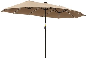 Outsunny Kétszemélyes Virágzású Napernyő 48 Napelemes LED Fénnyel, 450x265x240 cm Teraszon Használható Napernyő Kíváló Védelmét Nyújt a Teraszon, Balk