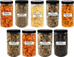 Műanyag Ételtároló Doboz Tészta Befőttes Üveg 1500ML 9 Db Címkék