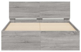 szürke sonoma színű ágykeret fejtámlával és LED-del 120x190 cm