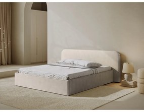 Bézs kárpitozott ágyneműtartós franciaágy ágyráccsal 180x200 cm Elizabeth – Micadoni