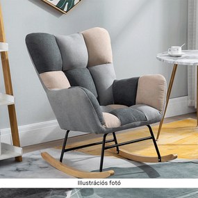 Dizájnos hintaszék, patchwork szürke/bézs, KEMARO