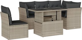 vidaXL 6 részes világosszürke polyrattan kerti ülőgarnitúra párnákkal