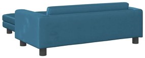 kék gyerek bársonykanapé lábzsámollyal 100x50x30 cm