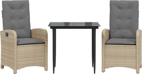vidaXL 3 részes vegyes bézs polyrattan kerti étkezőgarnitúra párnákkal