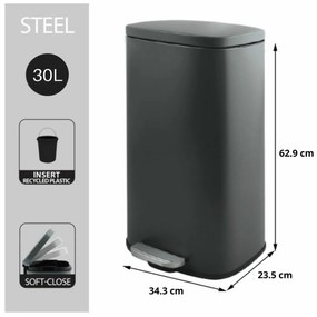 Spirella Pedálový odpadkový koš soft-close Akira30 l, matt grey, 30 l