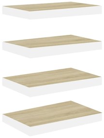 4 db tölgyszínű és fehér MDF lebegő fali polc 40 x 23 x 3,8 cm