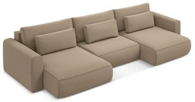 Világosbarna bársony kinyitható-tárolóhelyes (U alakú) sarokkanapé Kapua – Makamii