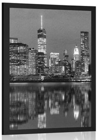 Poszter bájos Manhattan tükröződik a vízben fekete fehérben