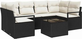 vidaXL Kanapé Szett 7 pcs Fekete és Krém polirattan
