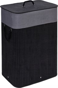 Bambusz szennyeskosár fedővel, 80 literes, fekete-szürke