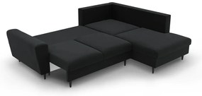 Fekete bársony kinyitható tárolóhelyes sarokkanapé (jobb oldali-L alakú) Kyoto – Cosmopolitan Design