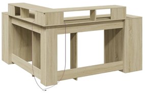 sonoma tölgy színű szerelt fa íróasztal LED-ekkel 152x152x91 cm